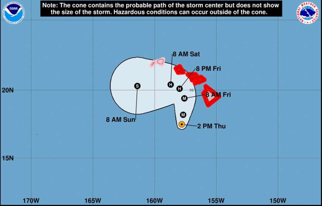 A forecast track map for Hurricane Lane, due to pass close to the Hawaiian islands on Friday and Saturday.