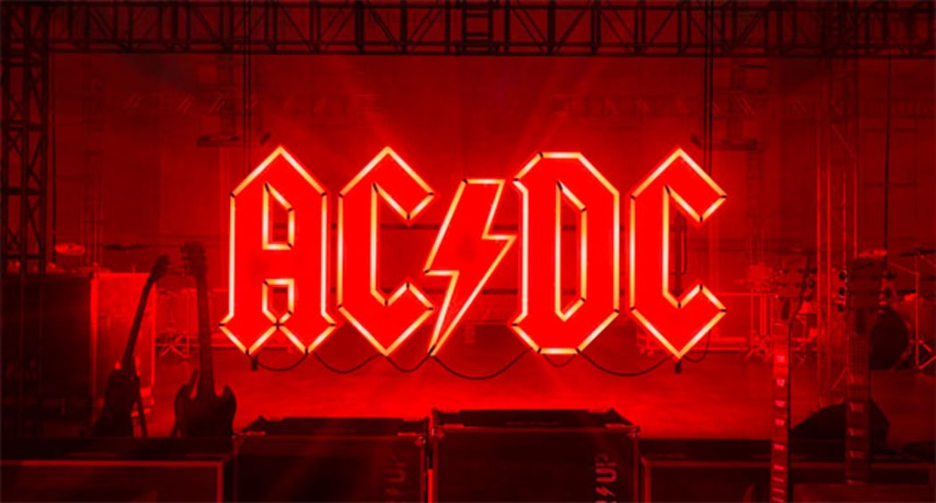 AC/DC logo in red neon