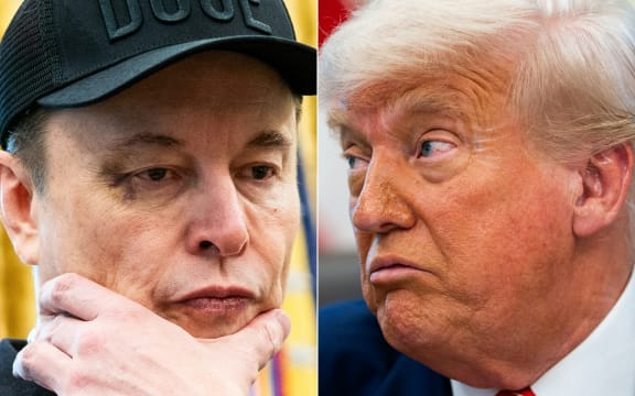 (COMBO) This combination of pictures created on June 03, 2025 shows Elon Musk looks and US President Donald Trump in the Oval Office of the White House in Washington, DC, on May 30, 2025. Tech billionaire Elon Musk on June 3, 2025, hammered the sprawling tax cuts and spending mega-bill that President Trump is trying to muscle through Congress as a "disgusting abomination." "The president already knows where Elon Musk stood on this bill, it doesn't change his opinion. This is one big, beautiful bill, and he's sticking to it," White House Press Secretary Karoline Leavitt told reporters on June 3. (Photo by Allison ROBBERT / AFP)