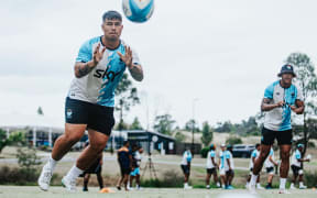 Jackson Garden-Bachop trains with Moana Pasifika in Brisbane ahead of their clash against the Reds on Friday night. Photo: Moana Pasifika