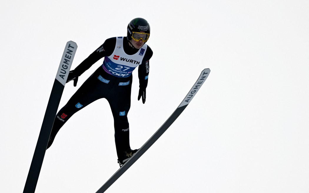 Germany's Philipp Raimund competes in the men's Large Hill Individual event at the FIS Ski Jumping World Championship in Trondheim, Norway on March 8, 2025. (Photo by Jonathan NACKSTRAND / AFP)
