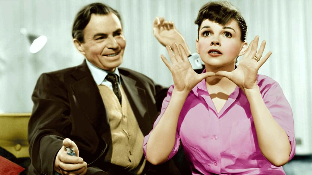 James Mason contemplates his erratic co-star Judy Garland in Cukor’s A Star is Born.