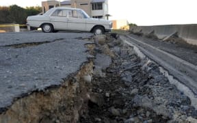 Christchurch earthquake crack in road