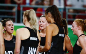 The Silver Ferns after losing to England, Gold Coast 2018 Commonwealth Games. Claire Kersten (left)