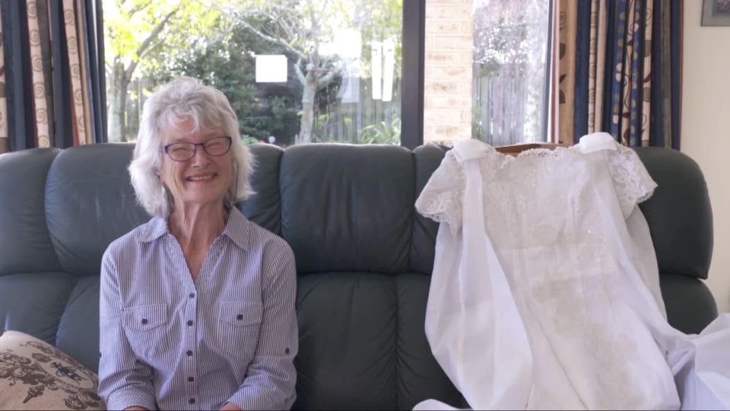 Mystery wedding solved: Janise Street with her wedding dress, still in top condition.