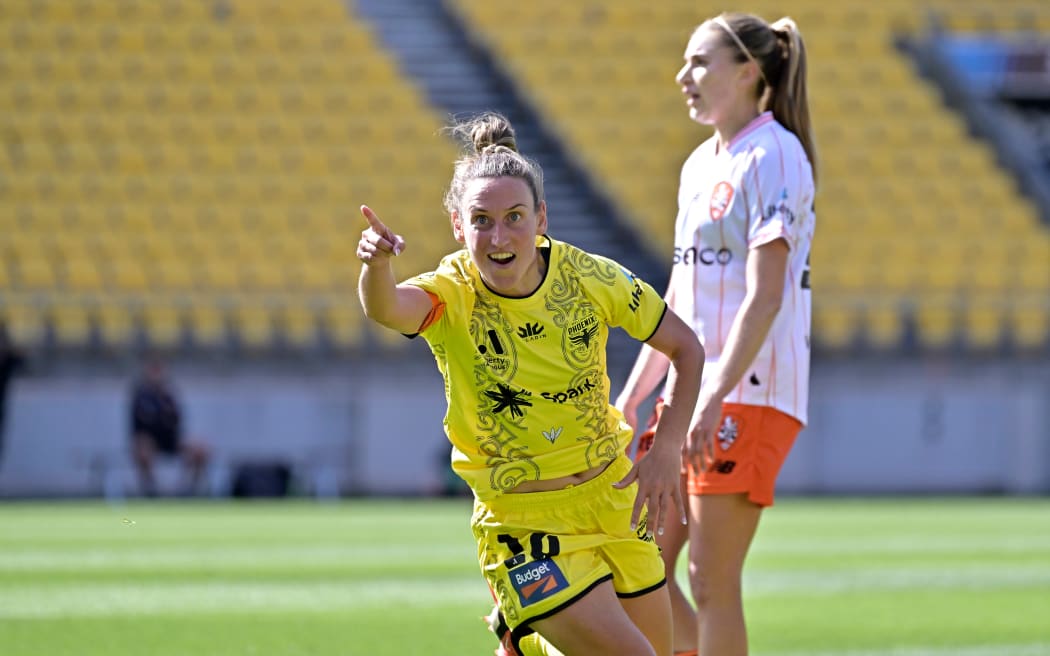 Annalie Longo of the Phoenix celebrates a goal, 2023.