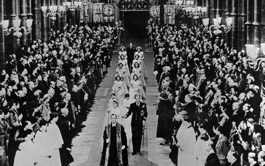 General view of Westminster Abbey during the wedding blessing of Britain's Princess Elizabeth and Philip, Duke of Edinburgh, 20 November 1947, in London.