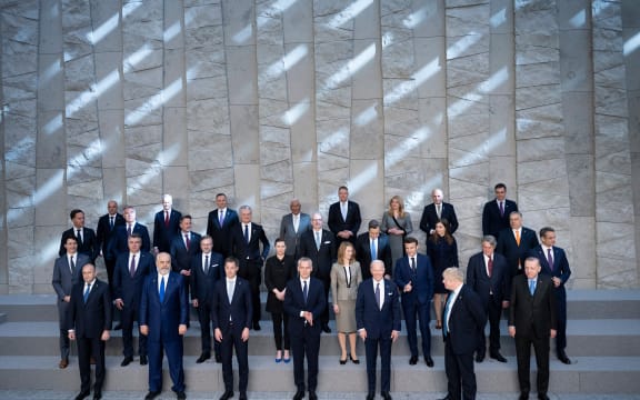 NATO Secretary General Jens Stoltenberg, centre, US President Joe Biden, Britain's Prime Minister Boris Johnson, Turkey's President Recep Tayyip Erdogan and other leaders at NATO Headquarters in Brussels on 24 March, 2022.
