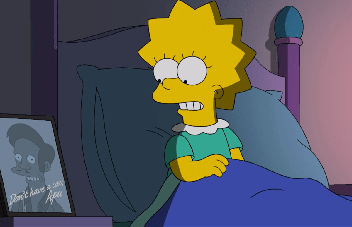 Lisa Simpson and her portrait of Apu Nahasapeemapetilon