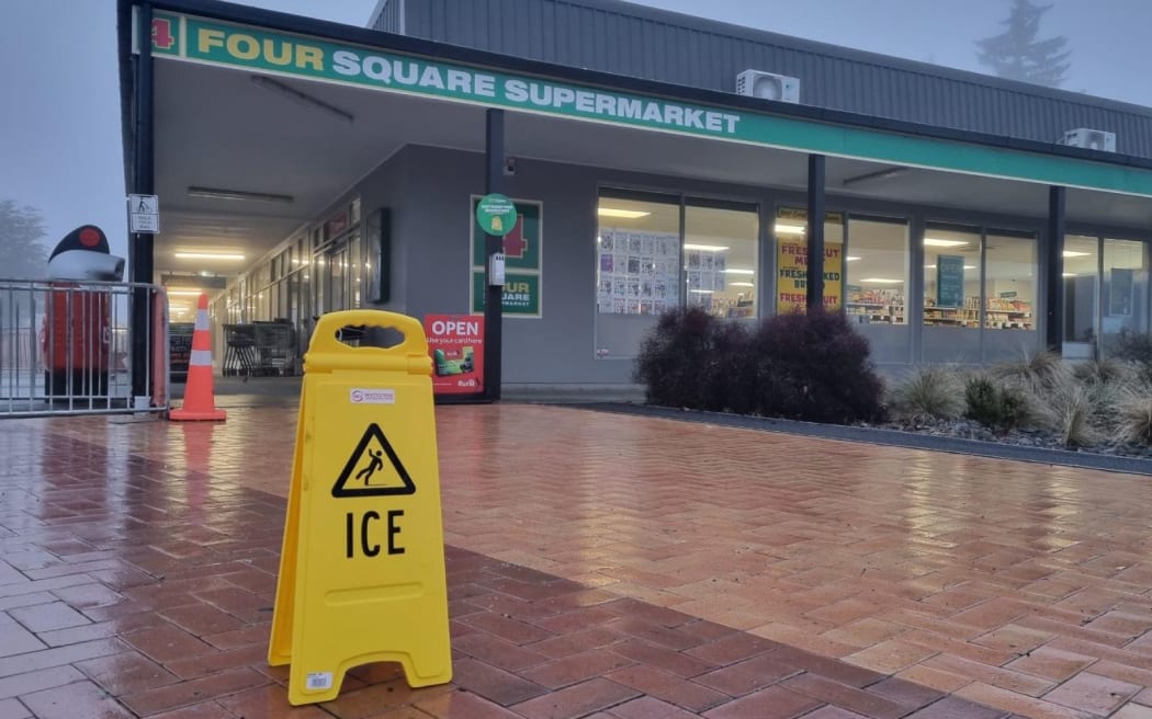 Ice has made tiles in Twizel's town centre a slip'n'slide.