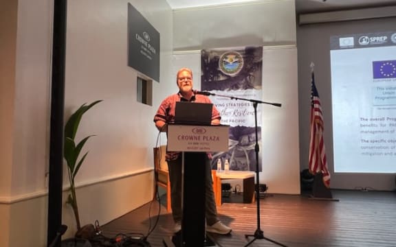 Bradley Nolan, waste management adviser at the Secretariat of the Pacific Regional Environment Programme (SPREP), spoke at the 32nd Pacific Islands Environmental Training Symposium at the Crowne Plaza Resort Saipan.
