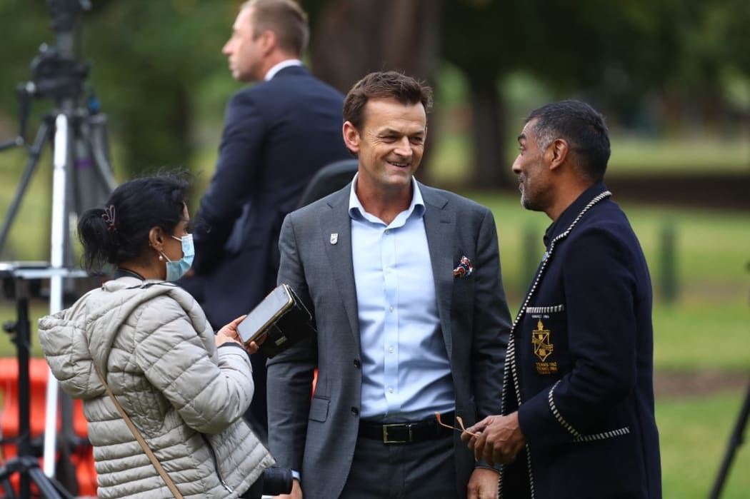 Former Australian cricketer Adam Gilchrist (C) arrives to attend the state memorial service for the former Australian cricketer Shane Warne at the Melbourne Cricket Ground (MCG) in Melbourne on March 30, 2022.