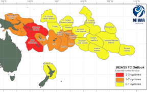 Number of predicted named tropical cyclones interacting with an island group for the 2024-25 season.