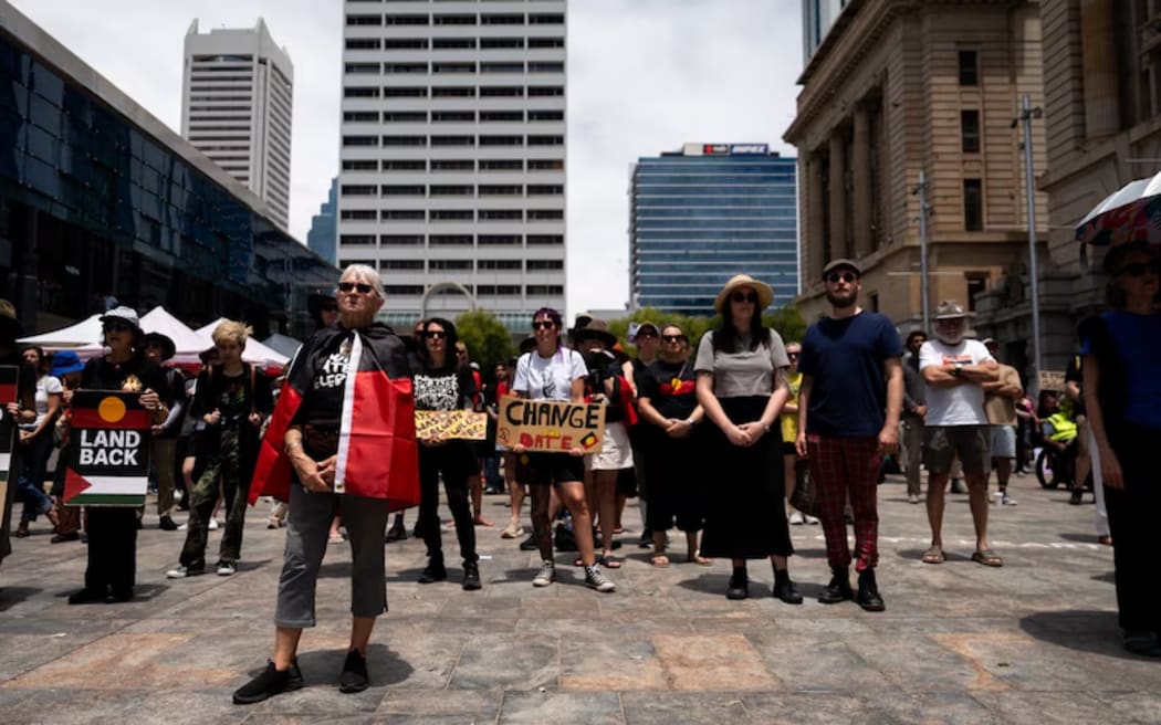 About 300 people gathered in Perth's CBD on Monday.