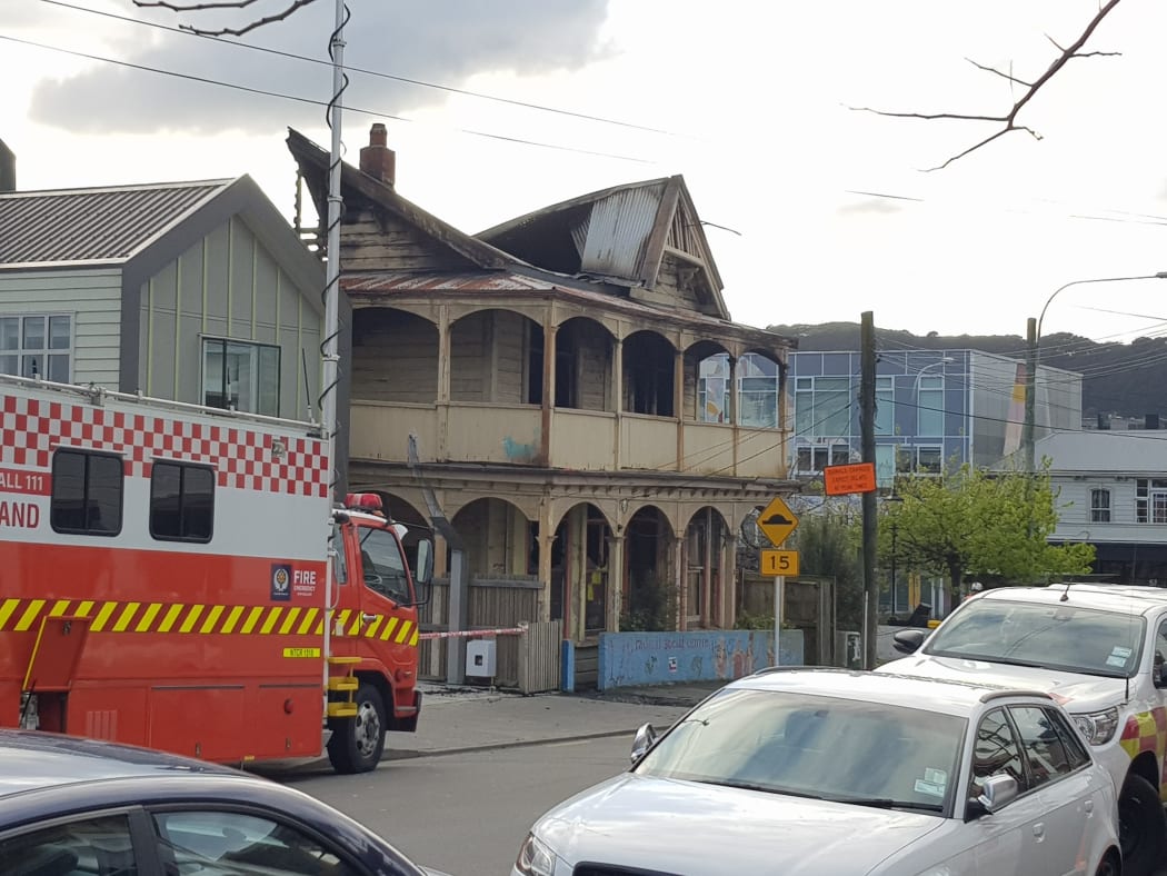 Fire crews have remained on site the morning after a fire erupted at a house on 128 Abel Smith St, Wellington.