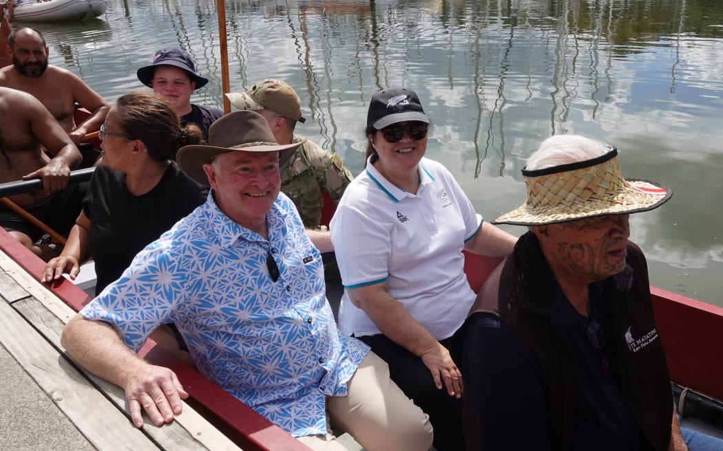 The Governor-General Dame Cindy Kiro's official Northland visit: Governor-General Dame Cindy Kiro, having swapped formal attire for something more functional, and husband Dr Richard Davies about to begin their waka experience.