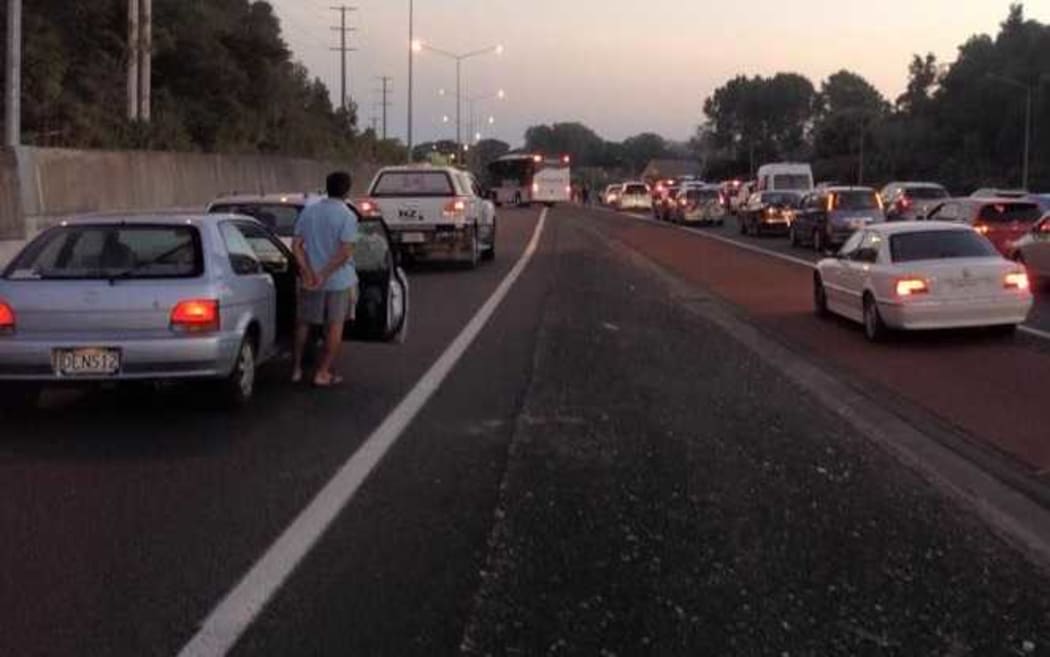 Traffic came to a halt on the motorway at the Northcote on-ramp when the Harbour Bridge was shut.