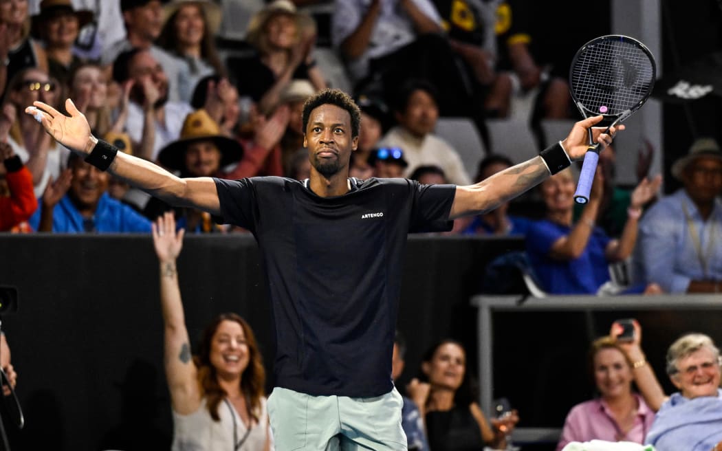 Gael Monfils of the France reacts during his first round singles match at the ASB Classic tennis tournament in Auckland, New Zealand. Monday January 7, 2024. Photo: Andrew Cornaga / Photosport