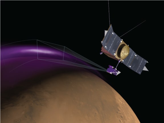 Artist's Concept of MAVEN Observing Aurora on Mars