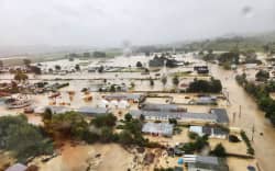 Flooding in Wairoa after the river burst its banks due to heavy rain from Cyclone Gabrielle.