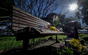 The park bench where homeless man Keith Johnson, died aged 57 on the bench he had sat on most days for the past four years in St Peter's cemetery in Onehunga on July 1.