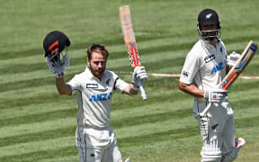 Kane Williamson celebrates his double century.
New Zealand Black Caps v West Indies, Day 2 of the 1st international test at Seddon Park, Hamilton on Friday 4th December 2020.
West Indies tour of New Zealand.
Â© Copyright photo: Andrew Cornaga / www.photosport.nz