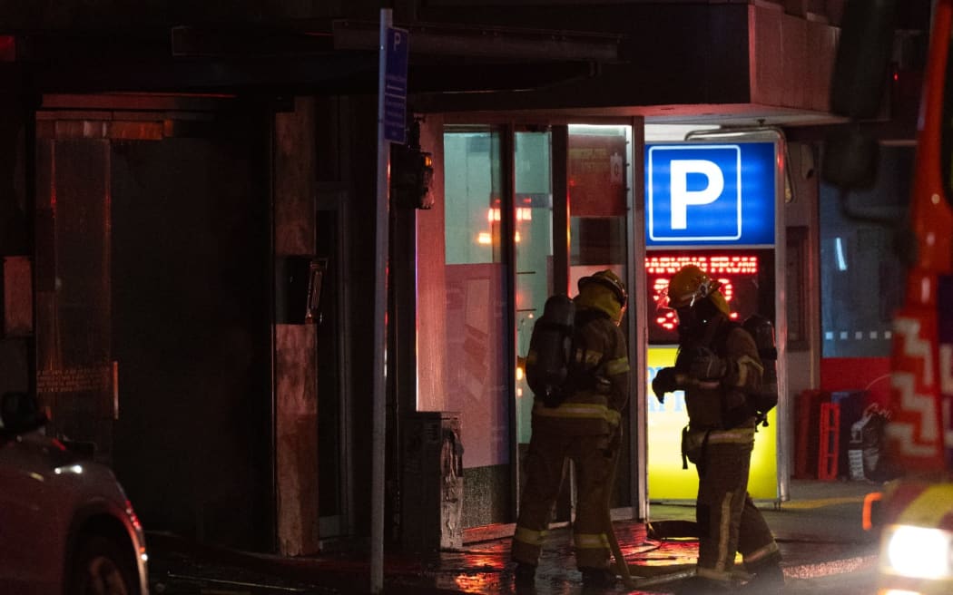 Firefighters battle a blaze on Wellington's Tory Street.