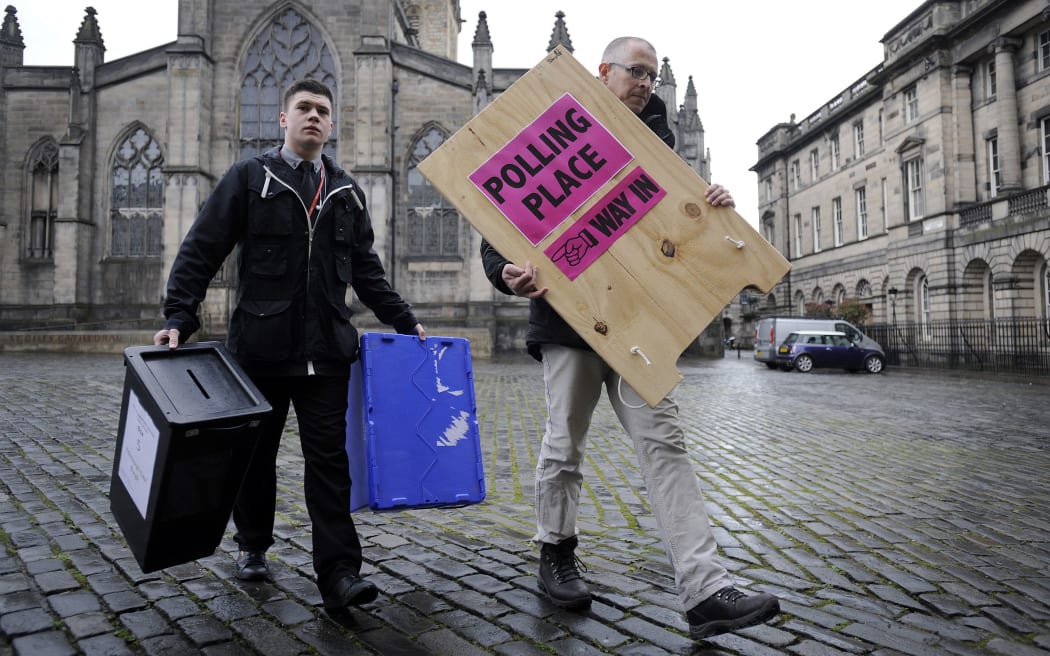 Polling booths being set up in the UK.