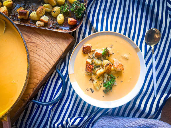 Easy Eats with Sam Parish: Pumpkin soup with gnocchi halloumi en croute
