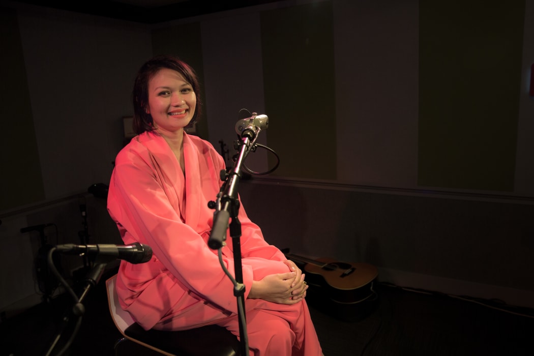 Bic Runga in the RNZ Auckland studios