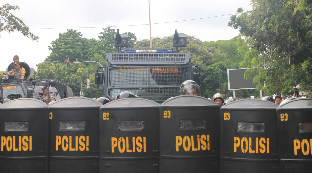 Indonesian police at a demonstration in the Papuan region