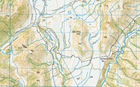 A screenshot of a topographical map, showing the Canterbury stream.