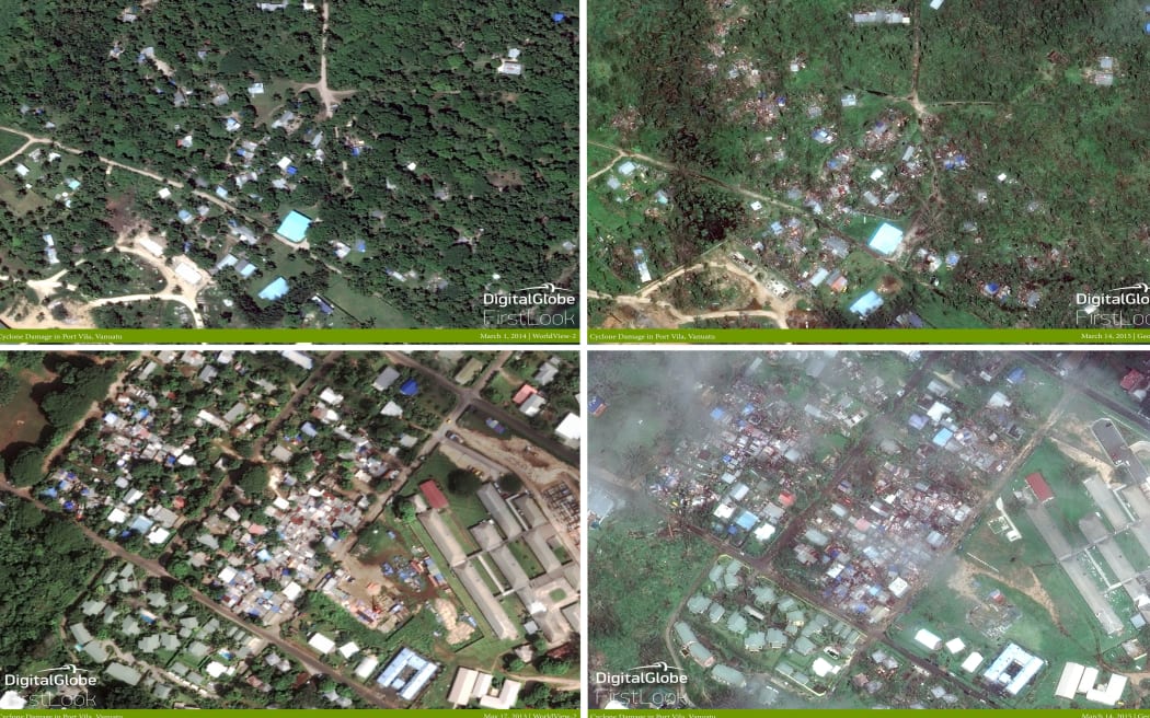 Port Vila before and after the cyclone.