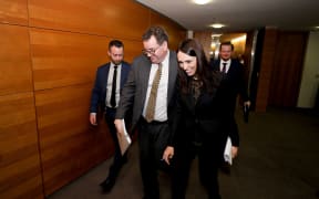 Finance Minister Grant Robertson, left, and Prime Minister Jacinda Ardern at Parliament 27 May 2019.