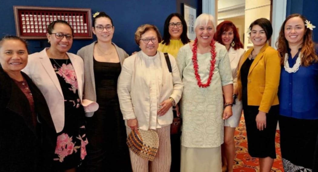 Luamanuvao Dame Winnie Laban and supporters during an International Women's day event in Wellington