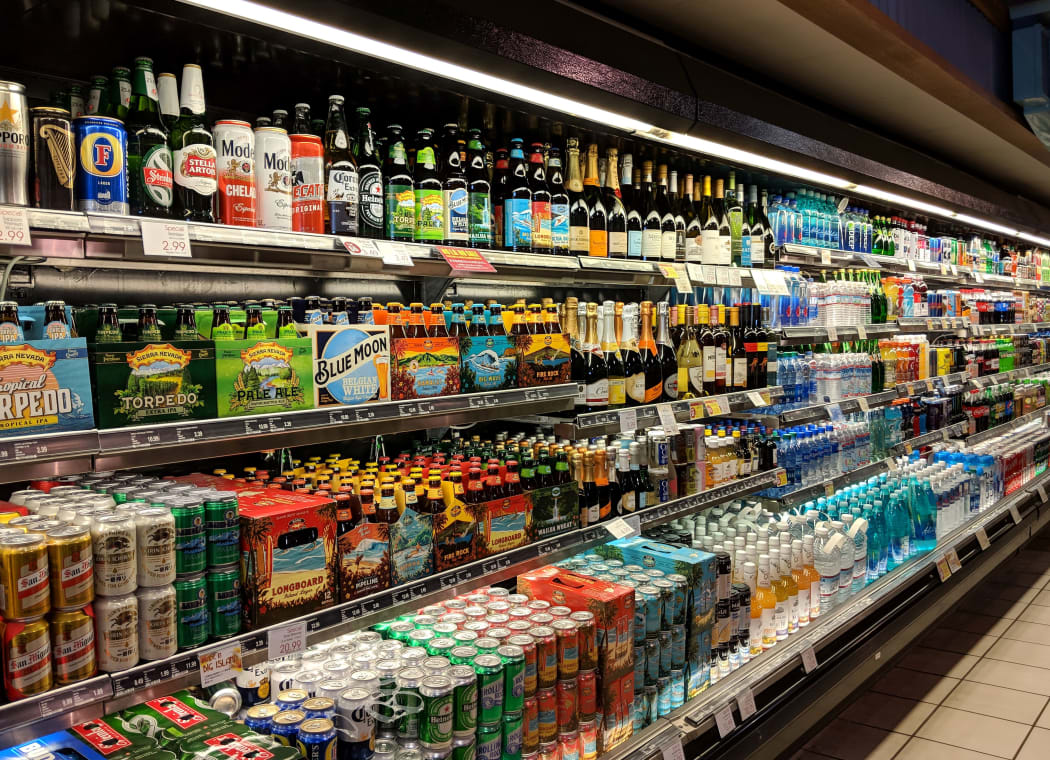 Kona, Hawaii - October 19, 2018: Beer, water, and Liquor for sale Inside ABC Store.