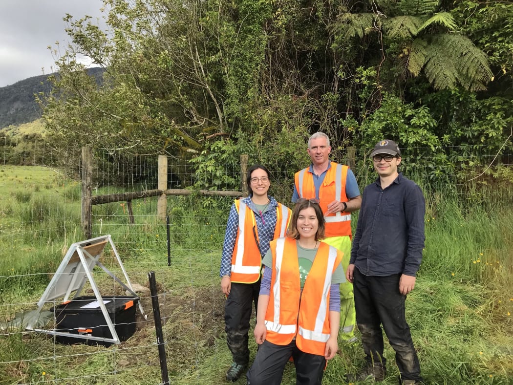 The completed installation with team (L-R): Olivia Pita Sllim, Ash Matheson, Prof John Townend and Dr. Finn Illsley-Kemp.