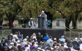 Imam Gamal Fouda speakingat  Hagley Park, 22 March 2019.