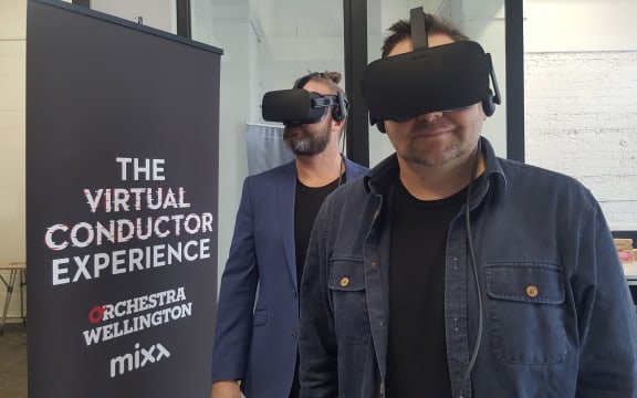 Anton Mitchell of MIXT and Orchestra Wellington's Marek Peszynski