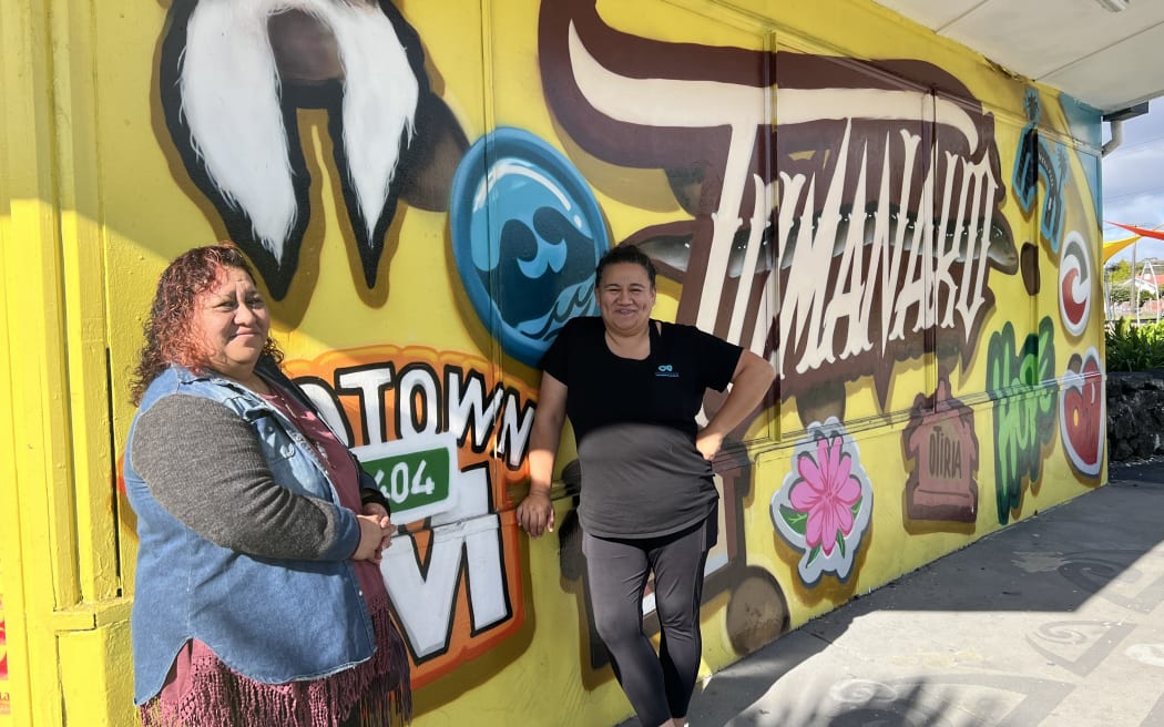 Josie Kemp Baker and Pamela-Anne Simon outside of He Iwi Kōtahi Tātou Trust, Moerewa