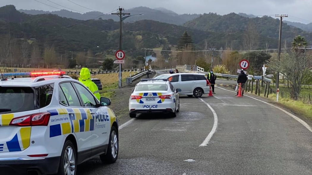 The community roadblock at Manaia south of Coromandel township.