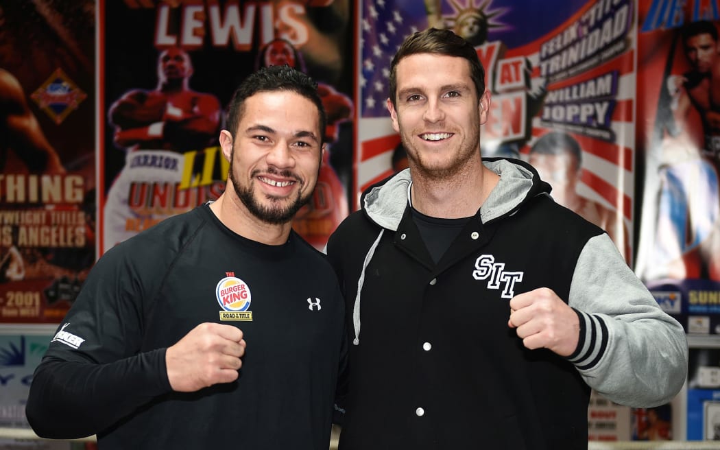 National discus champion Marshall Hall (right) and world boxing champion Joseph Parker.