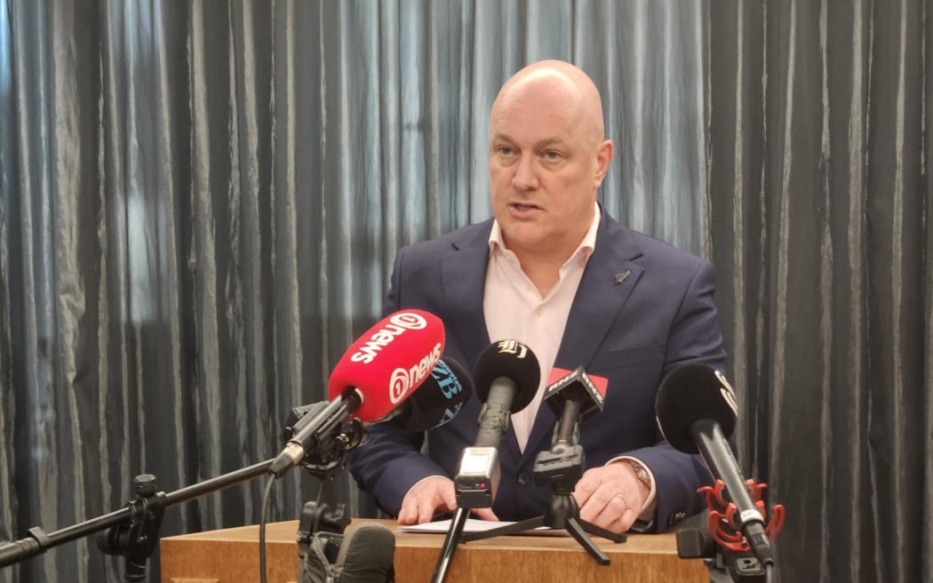 Prime Minister Christopher Luxon speaks to media in Auckland after the announcement that the New Zealand government will not recognise at state of Palestine at this time.