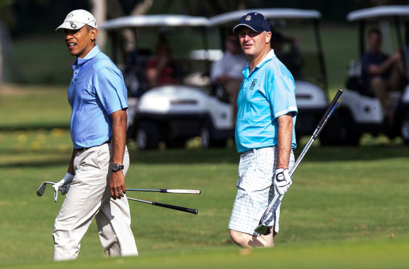 Barack Obama and John Key at the Kaneohe Klipper Golf course.