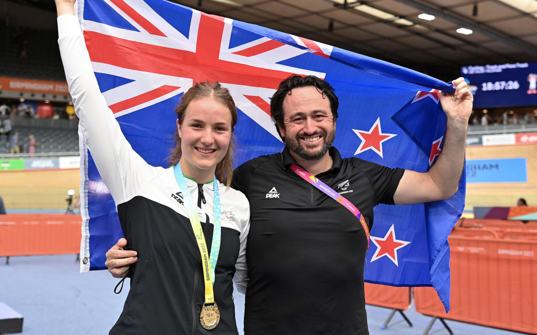 Sprint coach, Nick Flyger and Commonwealth Games gold medallist Ellesse Andrews.
