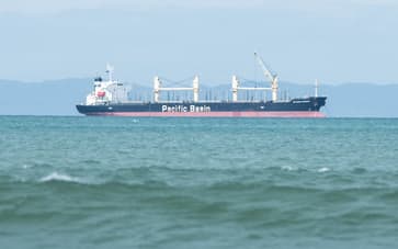A Pacific Basin Shipping boat on the water in Gisborne the morning of the earlier 7.1 earthquake and subsequent tsunami warning in the area.