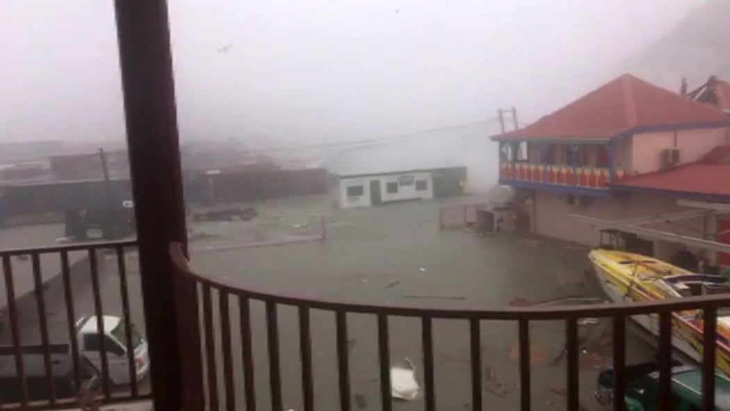 Image taken from a video posted on Facebook by Stefany Santacruz showing the view from her balcony as Hurricane Irma hits the Island of St Maarteen.