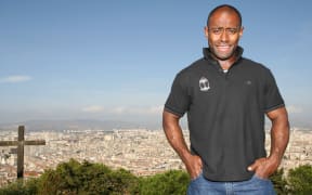Mosese Rauluni the Fiji captain stands on a wall over looking Marseille town. Fiji Team visit Notre Dame Church, Marseille, France, 4/10/2007. © Matthew Impey / Wiredphotos.co.uk . tel: 07789 130 347 e: matt@wiredphotos.co.uk
