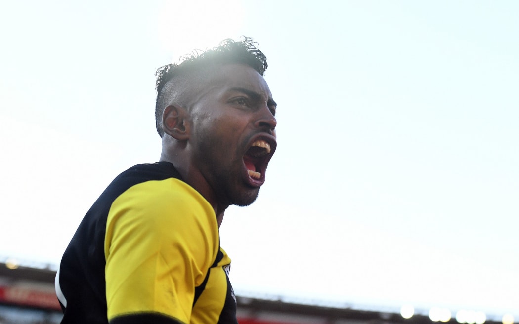 Wellington Phoenix's Roy Krishna celebrates his goal.