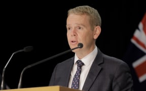 Prime Minister Chris Hipkins speaks to the media
